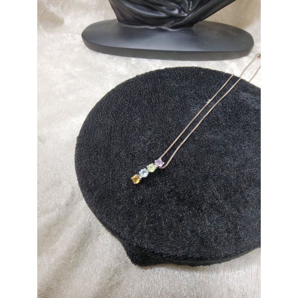vintage ati sterling silver rainbow gemstones bar pendant necklace - Picture 6 of 6
